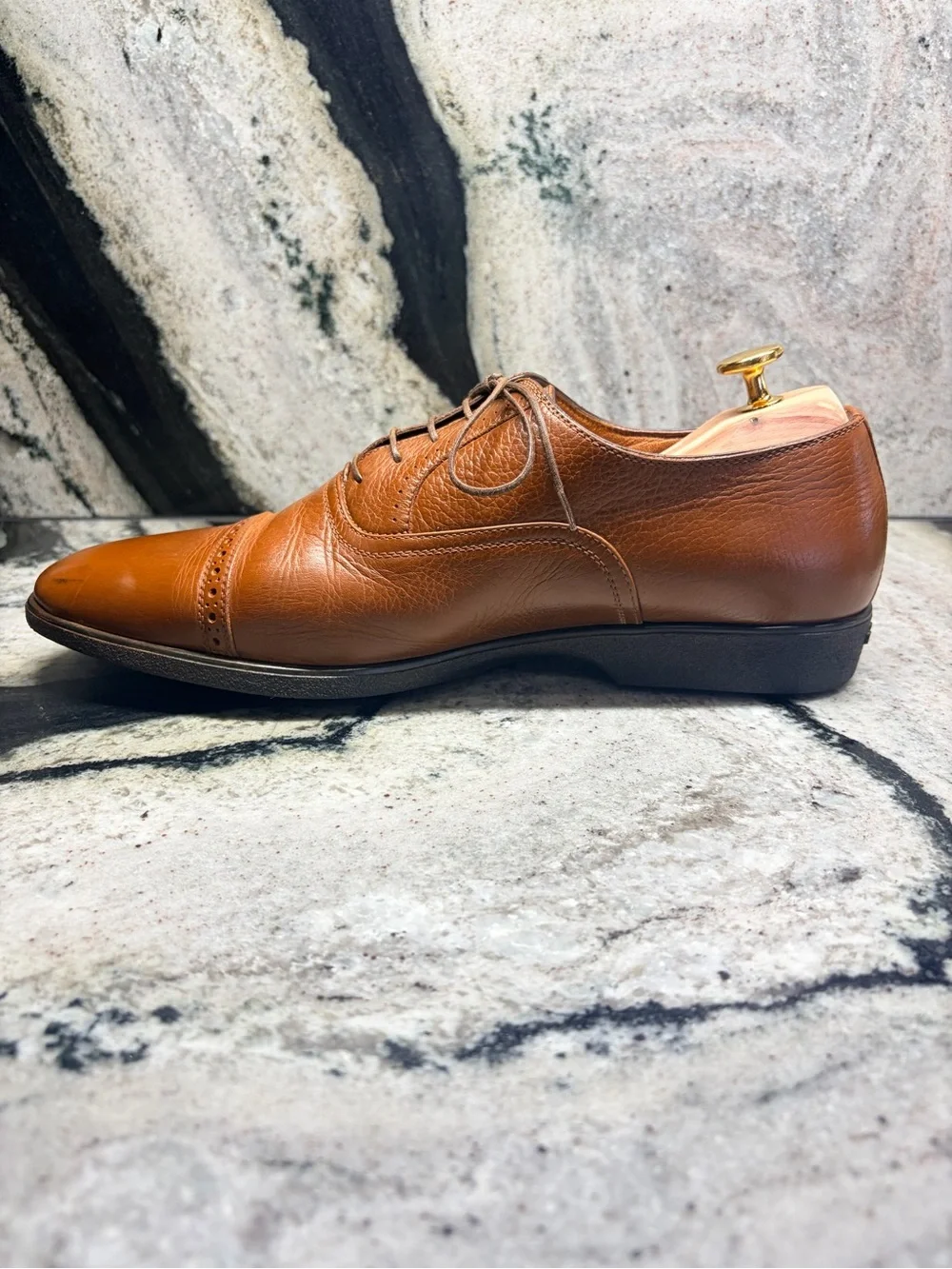 A.Testoni Black Label Brown Leather Cap Toe Oxford Men’s 8 UK 9 US Italy